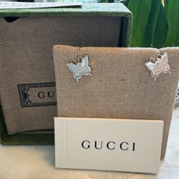 GUCCI Full Inclusion Silver Butterfly Earrings - Picture 1 of 4
